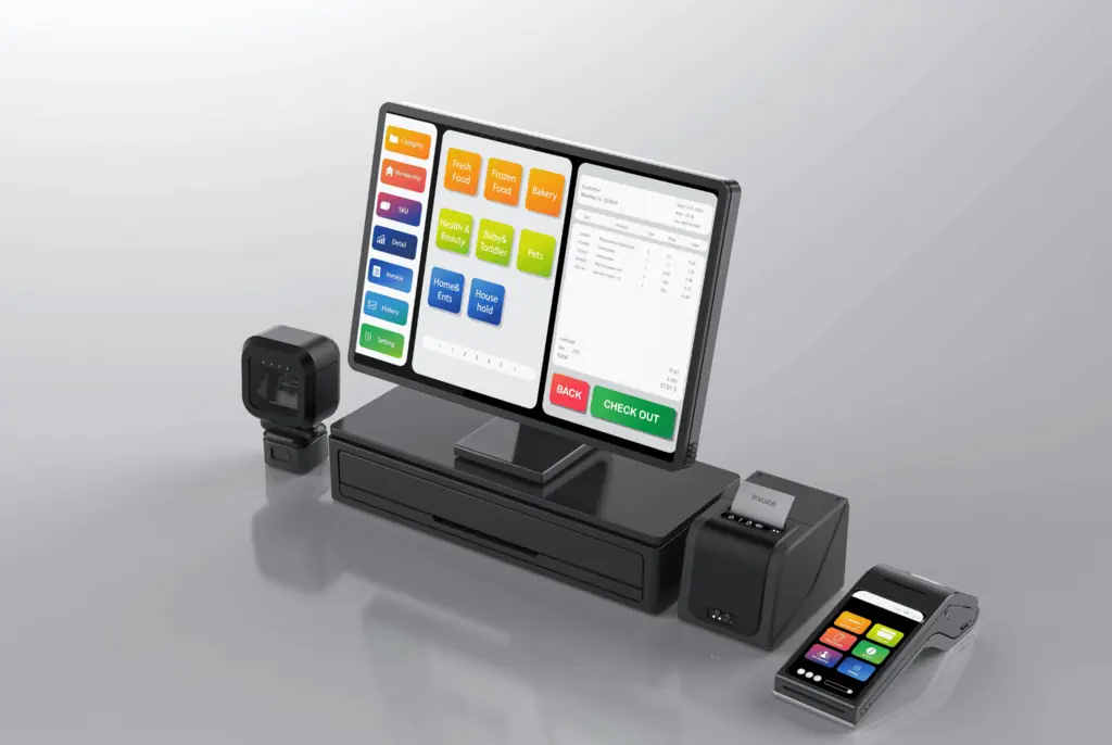 Marktbox Kassensystem mit Touchscreen, Belegdrucker, Barcodescanner und mobilem Kartenterminal