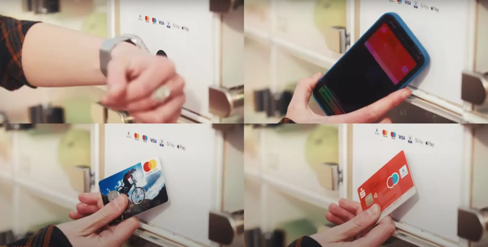 Kontaktloses Bezahlen an der marktbox mit Smartwatch, Smartphone sowie verschiedenen Debit- und Kreditkarten