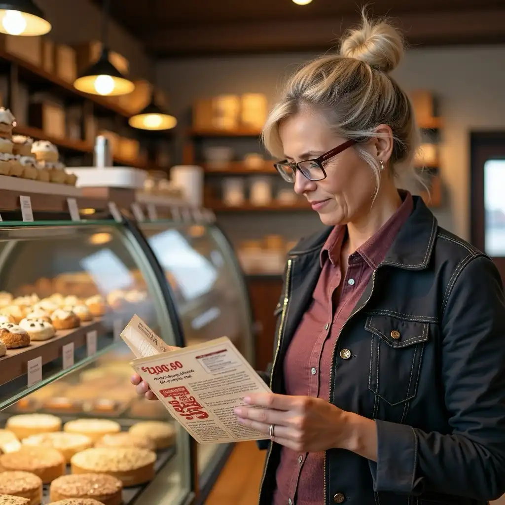 Klant leest een actie in de bakkerij