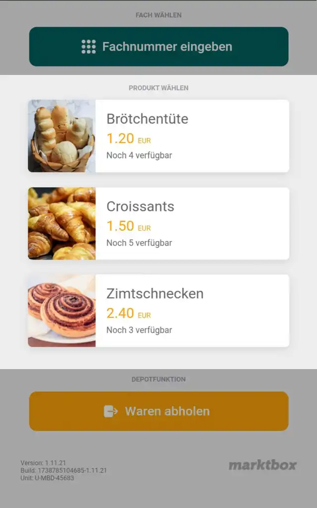 Touchscreen van de marktbox: Productkeuze
