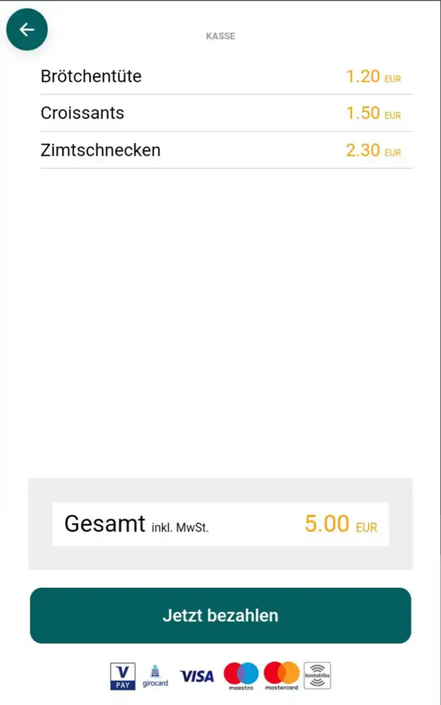 Touchscreen van de marktbox: Afrekenen